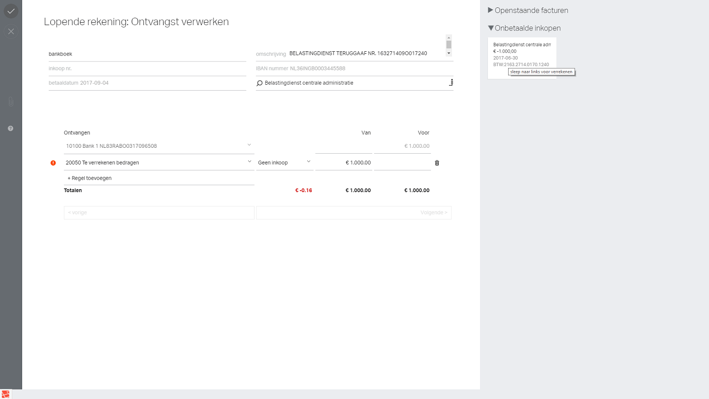 de Btw aangifte bevindt zich onder de "Openstaande inkopen"