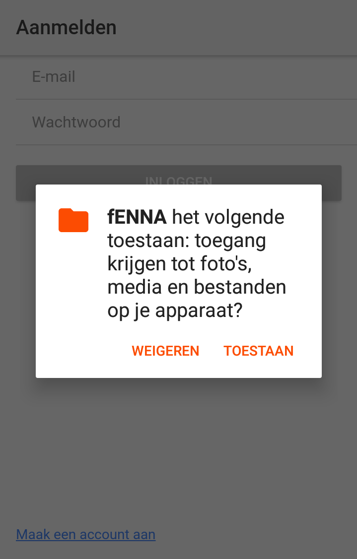 de fENNA-app heeft toegang nodig tot foto's, media en bestanden.