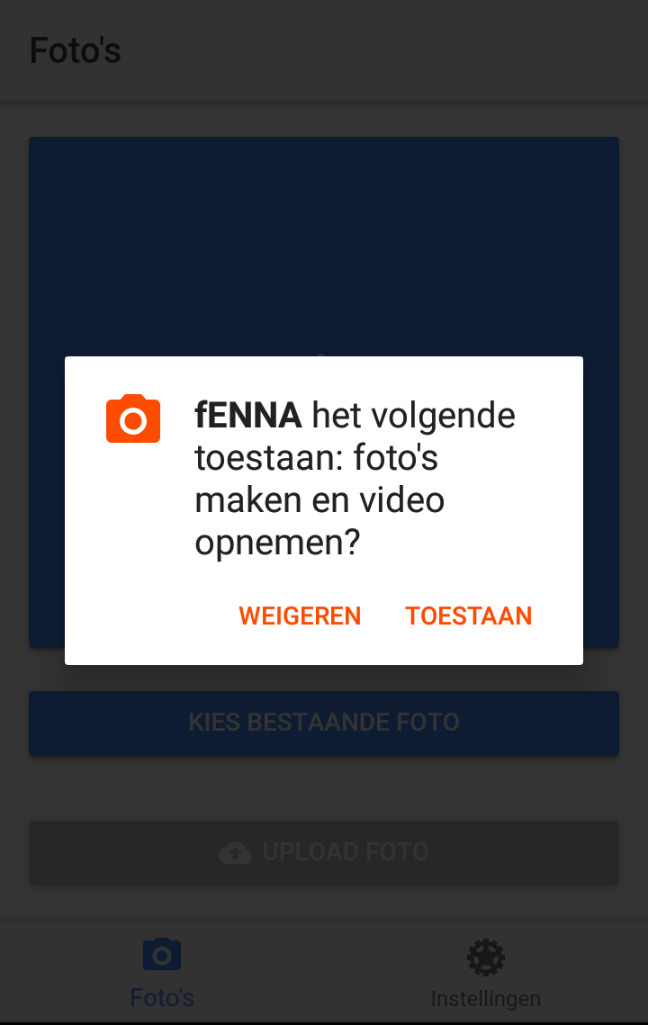 de fENNA-app moet foto's kunnen maken