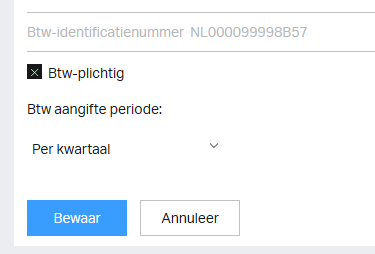 Btw-plichtigheid stel je bij instellingen