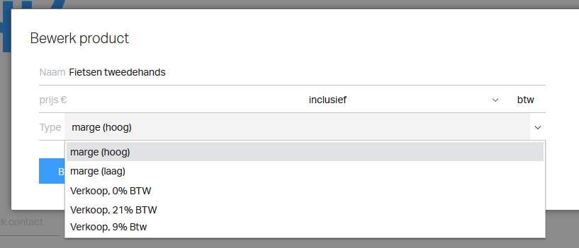 Kies de juiste margeregeling voor het btw-type van het product.