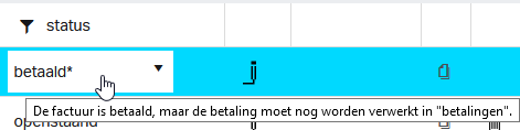 De status van de factuur is betaald, maar de verwerking van de Mollie-betaling in de boekouding moet nog gebeuren.
