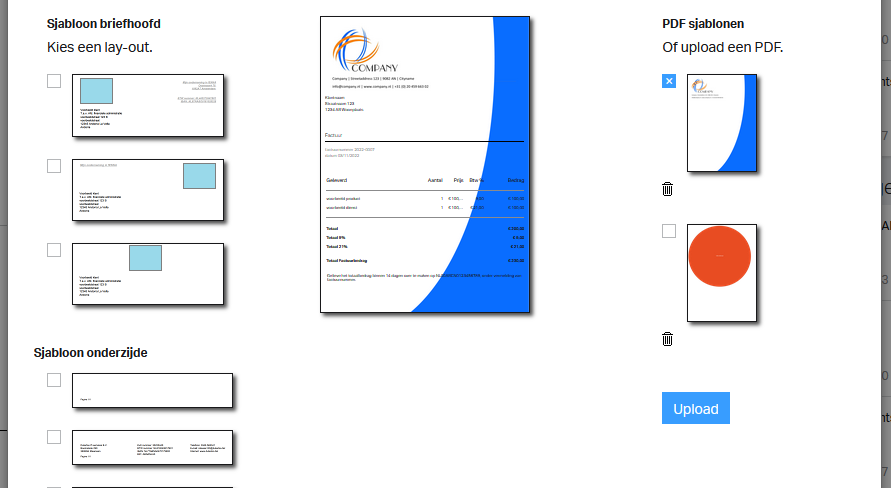 PDF-facatuursjabloon selecteren.